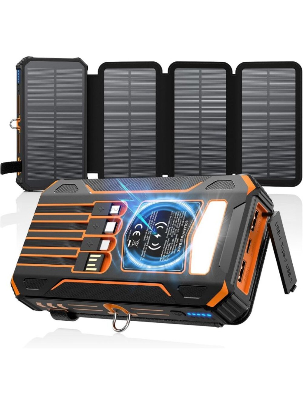 48000mAh Solar Power Bank - Wireless Portable Charger with 4 Charging Cables